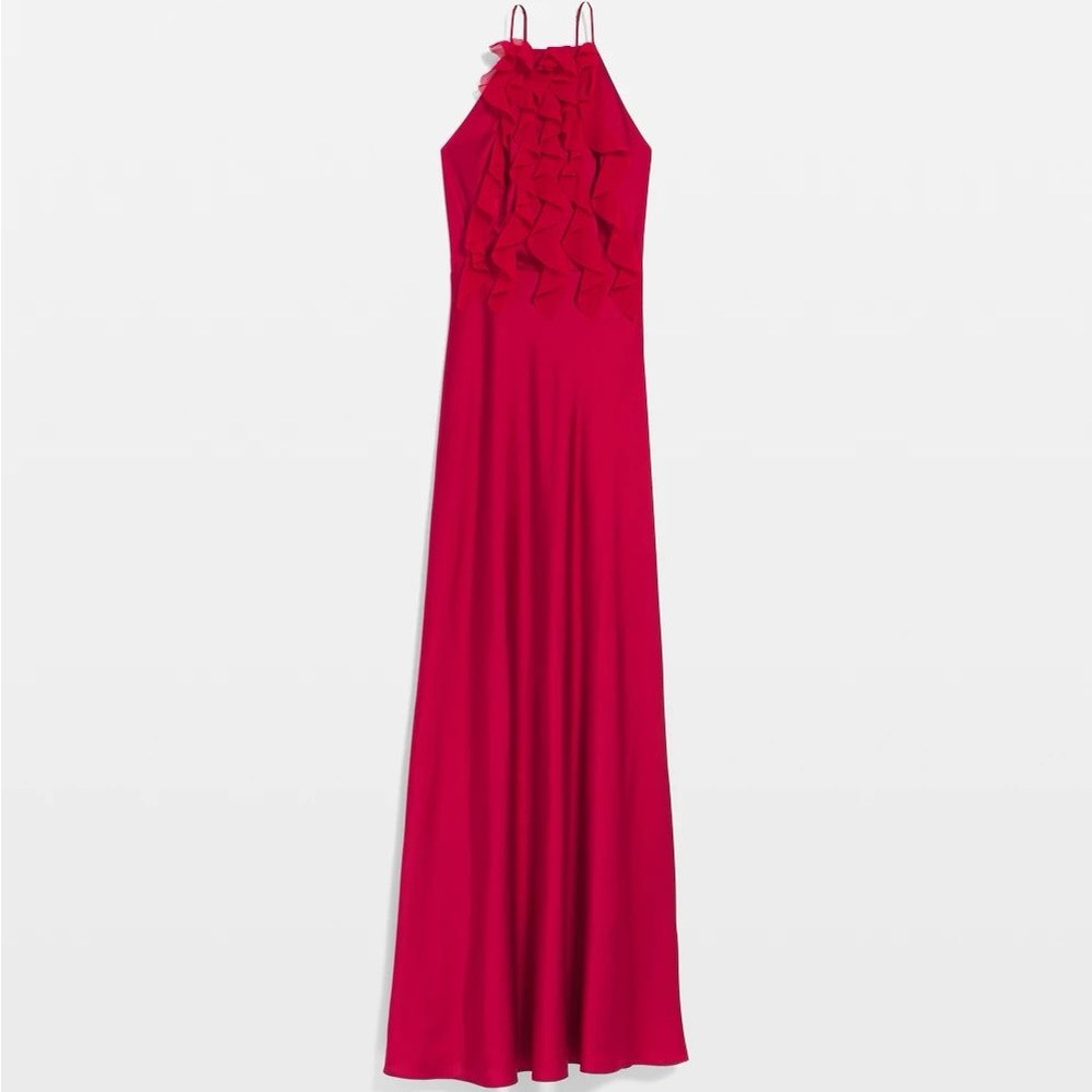 NWT WHBM Elegant Satin Red Halter Backless Maxi Dress size 4